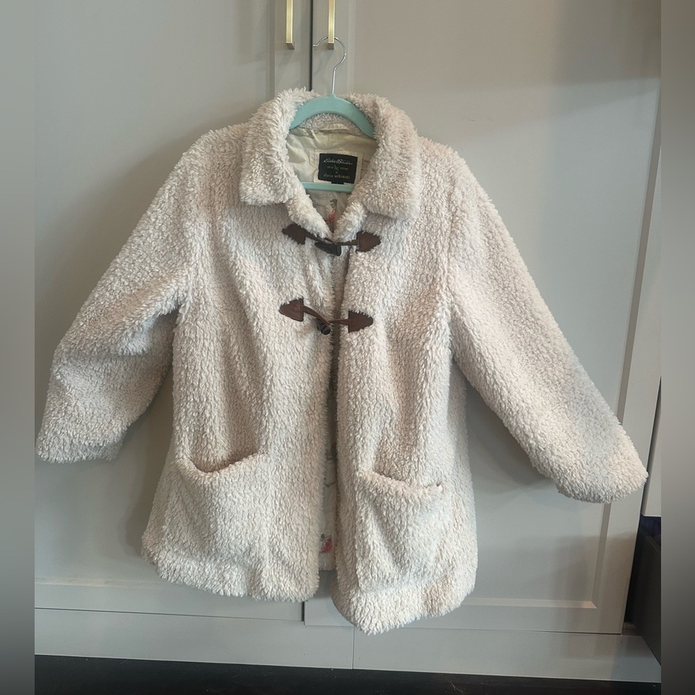 Eddie Bauer Cream Teddy Jacket with Brown Toggles